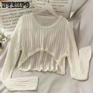 Pullovers Long Sleeved Hollow Knit Sunscreen Blouse Thin Pullover Women's Crop Top Korean Fashion Simple Casual Spring Summer Wholesale