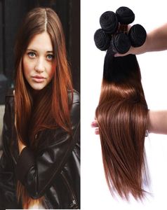 Dois Tons Ombre Cabelo Liso Loira T1B 30 Extensões de Cabelo 3 Pacotes Para Parcela Preto Para Marrom Escuro Seda Reta Virgem Humana Ha9252632