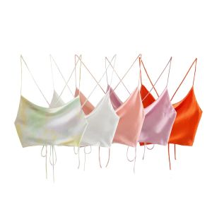 Camis Traf Top Women Satin Top Woman Orange Summer Crop Top Female Backless Pink White Top Women Straps STELESS SEXY Tanks Camis