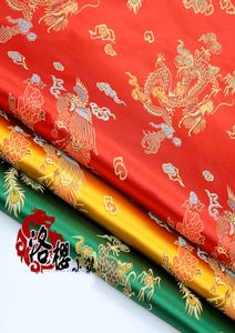 Czerwony brokat żakardowy kostium Chiński ślub COS COUNS CHEONGSAM Damask Satin Fabric Dragon Phoenix1628824