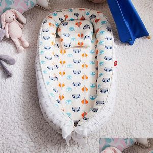 Trilhos de cama dos desenhos animados impresso bebê ninho nascido portátil berço de viagem lounge berço pára-choques com travesseiro almofada infantil acessórios 230601 dr dhyef