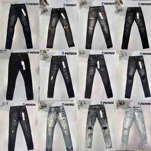 Мужские джинсы Мужские фиолетовые джинсы дизайнерские Ripped Biker Slim Straight Skinny Pants Designer True Stack Fashion Trend Brand Vintage Pant бренд 240305