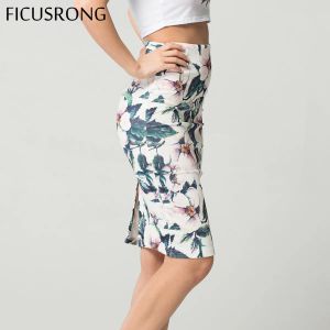 Dresses Fashion Spring Summer Style Pencil Skirt Women High Waist Green Skirts Vintage Elegant Bodycon Floral Print Midi Skirt