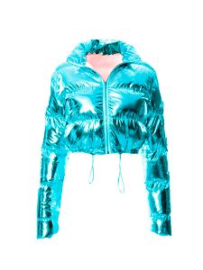Parka blu metallizzato lucido cappotto trapuntato a bolle donna 2023 inverno caldo Parka moda donna manica lunga corta piumini oro