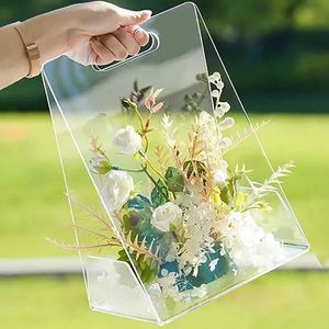 Acrylic Gift Bags Transparent Rose Flower Box Party Cosmetics Packaging Boxes Portable Tote Bag Valentines Day Wrap Case 240223