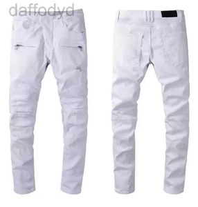 Men's Jeans Designer Luxury Mens Brand Washed Design White Slim-leg Denim Pants Lightweight Stretch Skinny Motorcycle Biker Jean Trousers Size 28- 240305