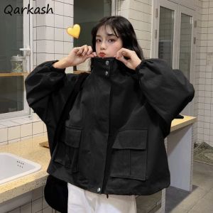 Куртки Куртки женские с карманами в корейском стиле, весенне-осеннее пальто, универсальное свободное пальто в стиле Харадзюку, крутая повседневная одежда для девочек, горячие студенты, High Street