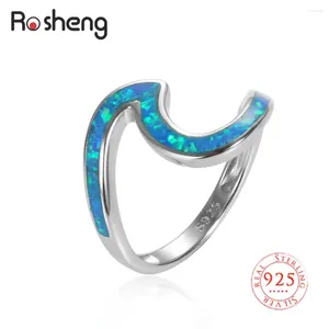 Cluster Rings Solid 925 Sterling Silver Unique Waves Imitation Opal Colorful Enamel Bohemian Statement Cocktail Jewelry Gift