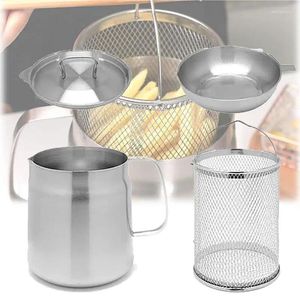 Pans Deep Frying Pot Fryer With Stainless Steel Strainer Oil Filter Pan Container Cooking Accessories