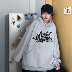 Sweatshirts Arctic Monkeys hoodie kvinnor huva brev grå kvinnliga hoodies tröjor mode för män och kvinnor klassiska unisex kläder