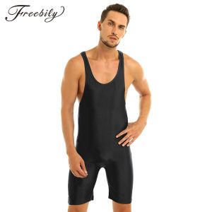 Badebekleidung Herren Einteiler Badeanzug Ärmellos Solide Modifiziert Wrestling Singlet Boxershorts Enge Unterwäsche Dehnbar Gymnastik Body Suits