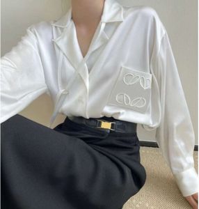 Black White Women Silk Blouses Mens Designer Tshirts With Letters Embroidery Spring Autumn Long Sleeve Tee Shirts Casual Tops Designer T Shirt Womens3565