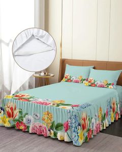Yatak etek yaz taze çiçekler elastik takılmış yatak örtüsü yastık kıkırdakları koruyucu yatak kapak yatak seti sayfası