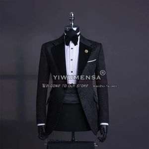 Suits Luxury Wedding Suits For Men Black Jacquard Blazer Tailore 3 Pieces Formal Groom Wear Prom Dress Plus Size Boyfriend Clothing