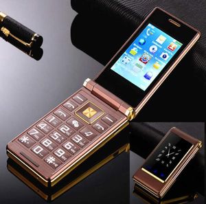 Orijinal Gold Flip Çift Ekran Cep Telefonları Metal Vücut Kıdemli Lüks Çift Sim Kart Kamera MP4 MP4 30 inç dokunmatik ekran mobil P7370308