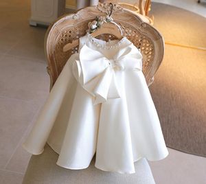 Klejnot satynowy A-line maluch kwiatowe sukienki dla dziewcząt księżniczki herbaty małe sukienki dziewczynki