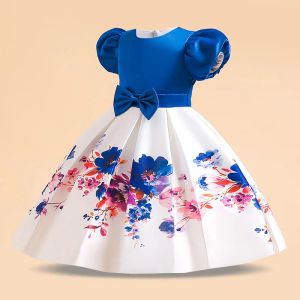 Dresses Elegant Girls Flower Puff Sleeve Dresses for Kids Formal Birthday Party Fairy Princess Cloth Children Wedding Tulle Vestidos