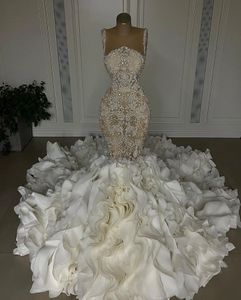 Suknia ślubna Crystal Mermaid 2024 Koraliki ukochane aplikacje koronkowe marszczyki pociąg ślubne suknie ślubne