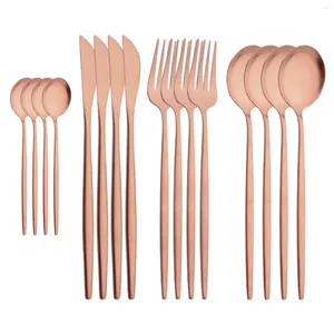 Geschirr-Sets, 16-teilig, Roségold, Besteck, Messer, Gabel, Kaffeelöffel, Edelstahl, Geschirr, matt, westlich, Heimküche, Besteck