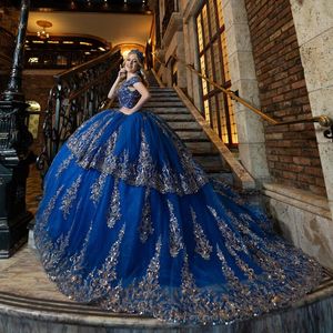 Luxury Royal Blue Quinceanera Dresses For 16 Girl Appliques Lace Beading Tull Princess Ball Gowns Birthday Prom Dress vestidos de 15 anos