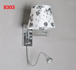 Lampada da parete con interruttore a manopola, lettura moderna, breve, in tessuto leggero, da comodino, in tessuto leggero