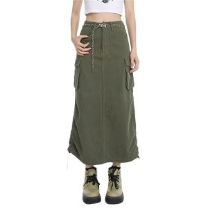 Abiti Xingqing Gonna cargo Y2k Estetica Donna Vita alta Coulisse laterale Gonne lunghe con catena di metallo Gonna grunge anni 2000 Streetwear