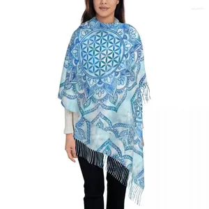 Abbigliamento etnico Fiore della vita in loto Sciarpa mandala per donna Elegante scialle invernale autunnale avvolge la nappa per la meditazione spirituale