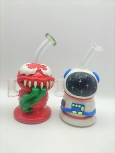 Bong con becher Bong per acqua in vetro Bong in vetro soffiato a mano 7'' Accento di colore sul bocchino Pipa Bong Narghilè Becher Pipa ad acqua Bong in vetro inebriante Becher in vetro borosilicato