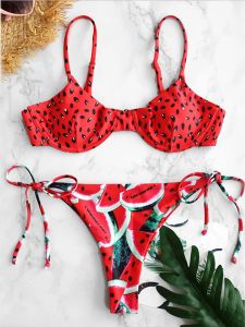 Set inx frukttryck baddräkt kvinnor 2 stycken röd bikini set bikini bh push up badkläder woemn 2023 mikro bikini baddräkt kvinnor