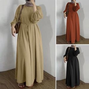 Mody damski z długim rękawem solidny sundress jesień elegancka impreza swoboda muzułmańska suknia
