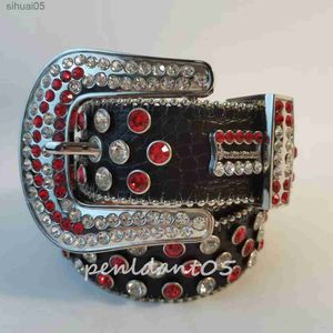 Bältesdesignerbältesdesignerbältet Glänsande bälte på blåvit Multicolour Bling Rhinestones som 240305