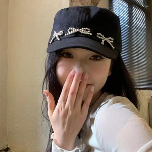 Ball Caps Korean Version Metal Bow Duckbill Hat For Women With Retro Black Ins Style Spring Summer Sun Shading Baseball Y2K Girls