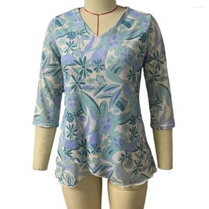 Camicette da donna Camicetta da donna Elegante scollo a V Stampa Top Pullover morbido con orlo asimmetrico Vestibilità ampia per l'autunno Primavera Moda stampata