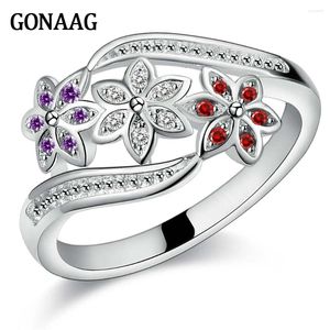 Cluster Rings 925 Sterling Silver High Quality For Women Lady Wedding Inlaid Stone Crystal Flower Ring Fashion Jewelry