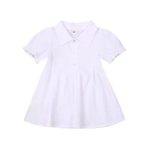 Mädchenkleider FOCUSNORM Sommer süßes Kleinkind Mädchen Freizeitkleid solide Rüschen Ärmel Umlegekragen A-Linie Outfits 1-6 Jahre