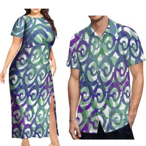 Dress Women'S Dress Pacific Island Art Party Dress Samoa Polynesian Fashion Short Sleeve Dress With Men'S Shirt Free Shipping