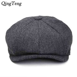 Plus size Peaky Blinders Men Beret Hat Autumn Vintage Herringbone Octagon Cap Casual Pumpkin Gatsby Flat Beret 21042238z