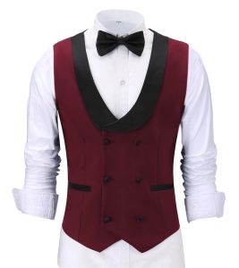 Vests Casual Men's Waiter Vest Burgundy Slim Fit Prom Double Breasted Blazer Champagne Suits Red Waistcoat For Wedding Best Man Grooms