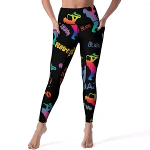 Active Pants Neon Jazz Festivals Yoga Retro Music Art Gym Leggings High midje Stretch Sports Tights Hatande grafisk ben