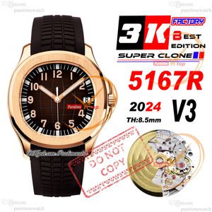 5167R Jumbo A324 Automatyczne męskie zegarek 3kf V3 Rose Gold Brown Tekstrukowany kij gumowy pasek Super Ediiton PuretimeWatch Demassembl Analiza ruchu RELOJ