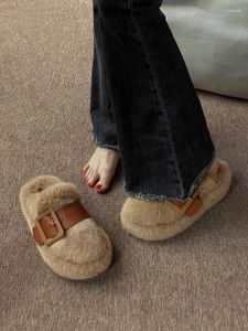 Sıradan Ayakkabı Kalın Solged Peluş Terlik Kadın Dış Giyim 2024 Sonbahar Kış Süper Üstü Hisset Hesap Yarı Pamuk