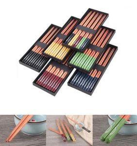 5ペア手作りの天然木質箸健康中国語炭化チョップスティック再利用可能な寿司ギフトテーブルウェア18109599