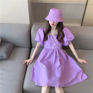 Vestidos de vestido para mulheres 2023 roupas kawaii roxo mulher vestido aniversário bonito fada midi algodão novas características de estética em uma peça