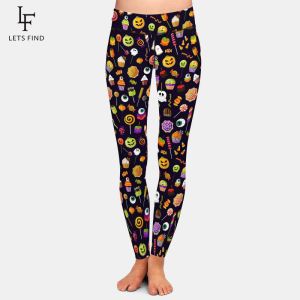 Леггингс Letsfind Fashion New Women Fitness растягиваться полным леггинсом с высокой талией 3D Halloween Sweets Sweets Print Print Girls Сексуальные теплые леггинсы