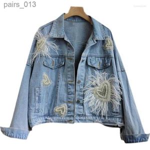Women's Jackets Jackets Denim Female Diamonds Jean Coat 240305