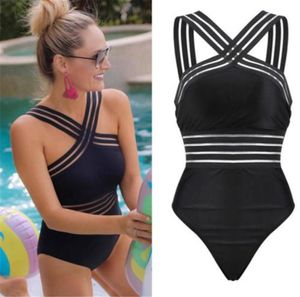 Moda seksowna jednoczęściowa kostium kąpielowy Women High Neck Bandage Cross Back Neck Monokini Czarne stroje kąpielowe Kobiety Kąpielowe Swimowanie S1635981