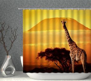 Tende da doccia Giraffa Set di tende Luce solare Paesaggio Animale Panno impermeabile Bagno con ganci Schermo da bagno multidimensione Decor1446437