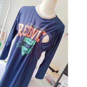 Dresses Casual Maternity Clothing Long Sleeve Navy Blue Dress For Nursing Mother Breastfeeding Clothes Long Dresses For Pregnancy 6040B