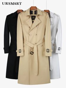 Super langer winddichter, regenfester Trenchcoat für Herren, honiggelb, klassischer britischer Mode-Regenmantel aus Baumwollpolyester 240305