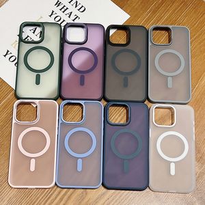 Frosted Wireless Charging Magnet Cases for Iphone 15 Plus 14 Pro Max 13 12 11 Hard Acrylic PC Plastic Soft TPU Matte Dual Color Hybrid Mobile Phone Back Cover